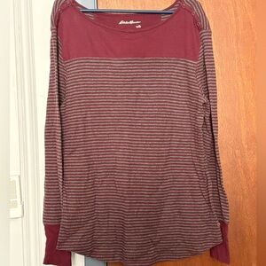 Eddie Bauer Heathered Burgundy / Grey striped shirt